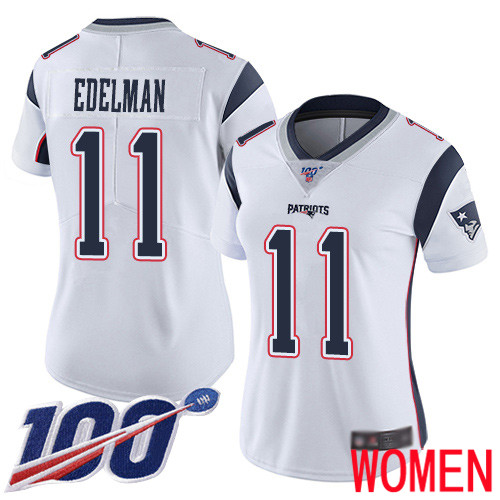 New England Patriots Football #11 100th Season Limited White Women Julian Edelman Road NFL Jersey->women nfl jersey->Women Jersey